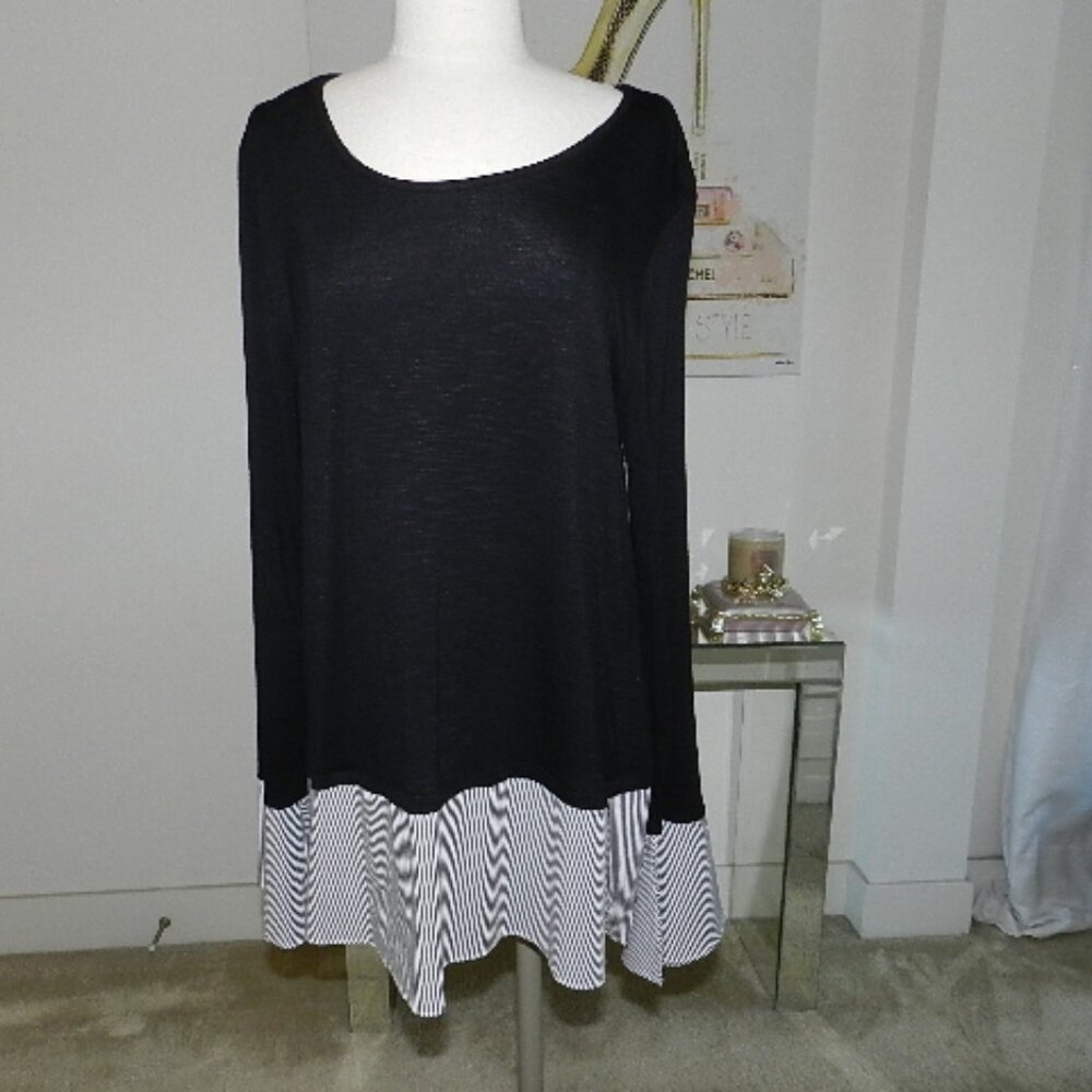 NWT White House Black Market Long Sleeve Knit Black Twofer Top Blouse Size XL